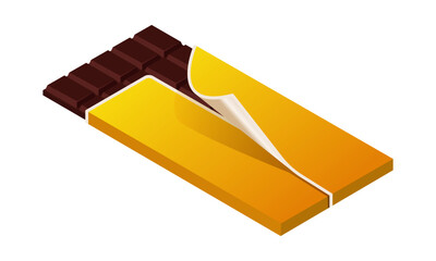 Vector illustration of chocolate bar isolated on white background. Dark chocolate icon. Dessert.