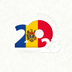 New Year 2023 for Moldova on snowflake background.