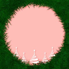 Christmas frame red background with christmas tree 