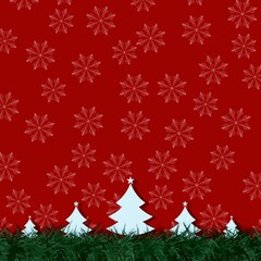 Christmas frame red background with christmas tree and snowflake