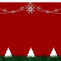 Christmas frame red background with christmas tree and snowflake