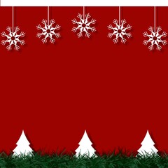 Christmas frame red background with christmas tree and snowflake