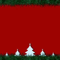 Christmas frame red background with christmas tree 
