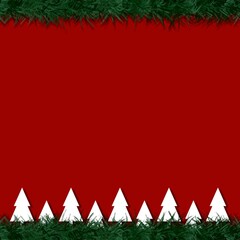 Christmas frame red background with christmas tree 