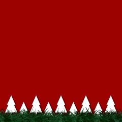 Christmas frame red background with christmas tree 