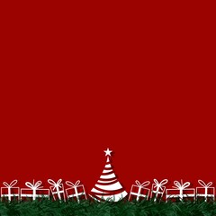 Christmas frame red background with christmas tree 