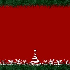 Christmas frame red background with christmas tree 