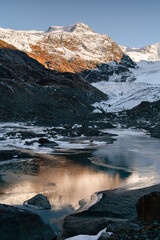 Fototapeta na wymiar Scenic view of the Forni Glacier at sunset during autumn, Northern Italy