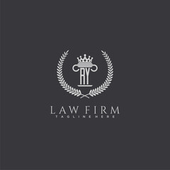 RY letter monogram logo for lawfirm with pillar & crown image design - obrazy, fototapety, plakaty