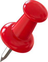 Red pin, push pin isolated on transparent background. 3D rendering