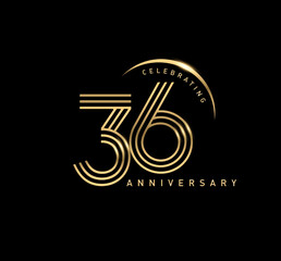 36 years anniversary celebration logotype. elegant modern number gold color