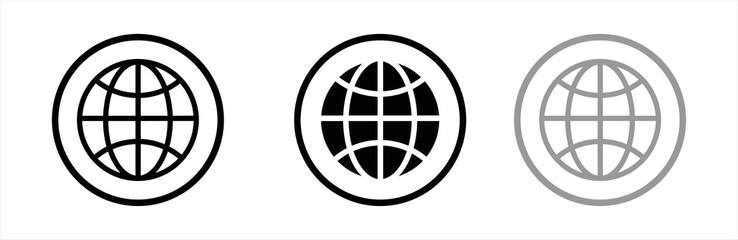 World icons set. World web icon. World planet earth icon. Symbol of Earth and world. World web icon sign. Globe shape line and flat style. Vector illustration.