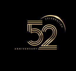 52 years anniversary celebration logotype. elegant modern number gold color