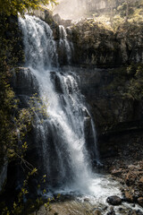 Details of the famous waterfalls of Madonna di Campiglio, in the italian Dolomites, during morning