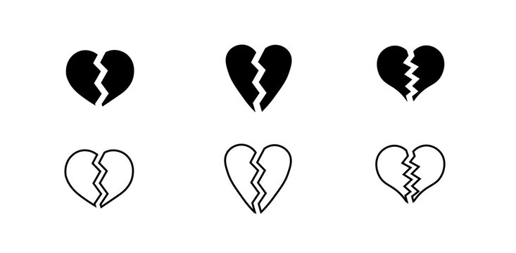 Broken heart.
Broken heart black icon.
 Modern flat love sign for design and decoration. simple outline style. Vector image.