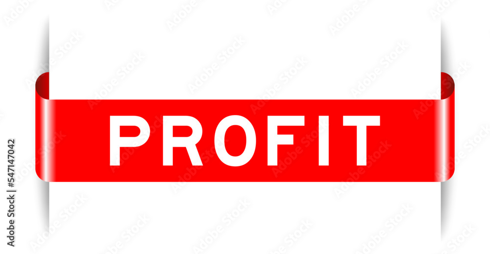 Poster Red color inserted label banner with word profit on white background