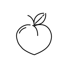 Peach doodle icon. Hand drawn black sketch. Vector Illustration.