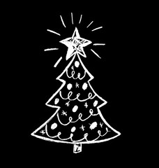 Obraz premium on a black background, a white Christmas tree with a star