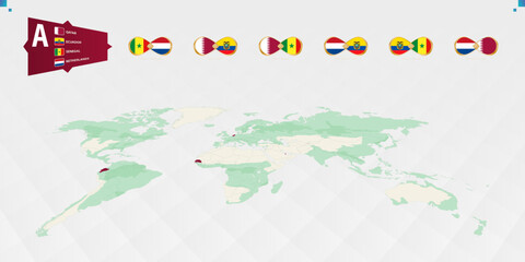 Participants in Group A of the football tournament, highlighted in burgundy on the world map. All group games.