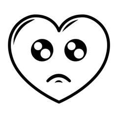 Line art hearts emoticon. Emotional hearts with black thin line, isolated on white background.PNG with transparent background