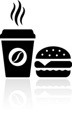 Coffee cup and burger icon, breakfast sign