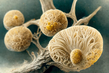 Microscopic fungi mycelium, illustration - obrazy, fototapety, plakaty