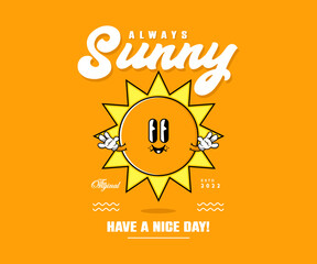 Retro Poster cartoon character of sun Graphic Design for T shirt Street Wear and Urban Style