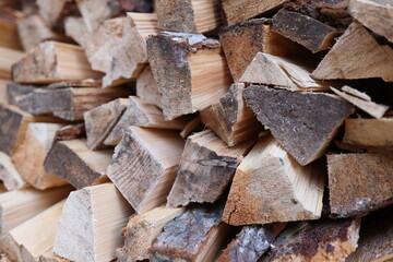 Close up of chopped firewood.