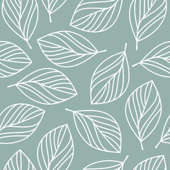 White outline vector leaves seamless pattern. Abstract line branches floral backdrop illustration. Wallpaper, background, fabric, textile, print, wrapping paper or package design.