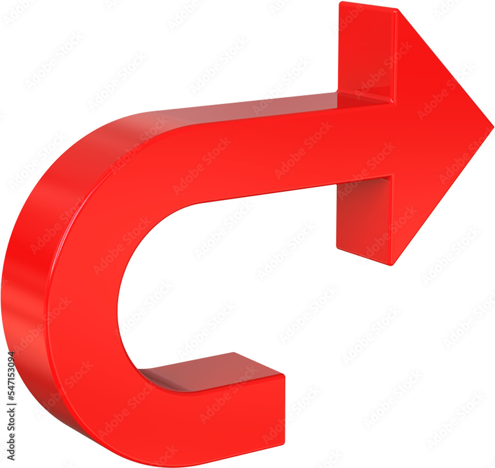 Poster red redo arrow isolated on transparent background. 3d rendering