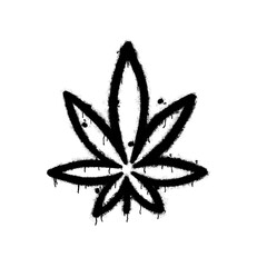 Cannabis leaf icon. Black graffiti spray element.