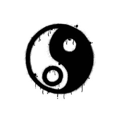 Yin-yang icon. Black graffiti spray element. 