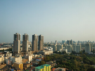 Fototapeta na wymiar Aerial view of an old residential area in Bangkok