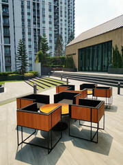 Modern well maintained condominium courtyard. Laksheri is a residential multi-storey building