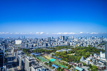 Fototapeta premium あべのハルカスから見た青空背景の大阪風景 【大阪風景】
