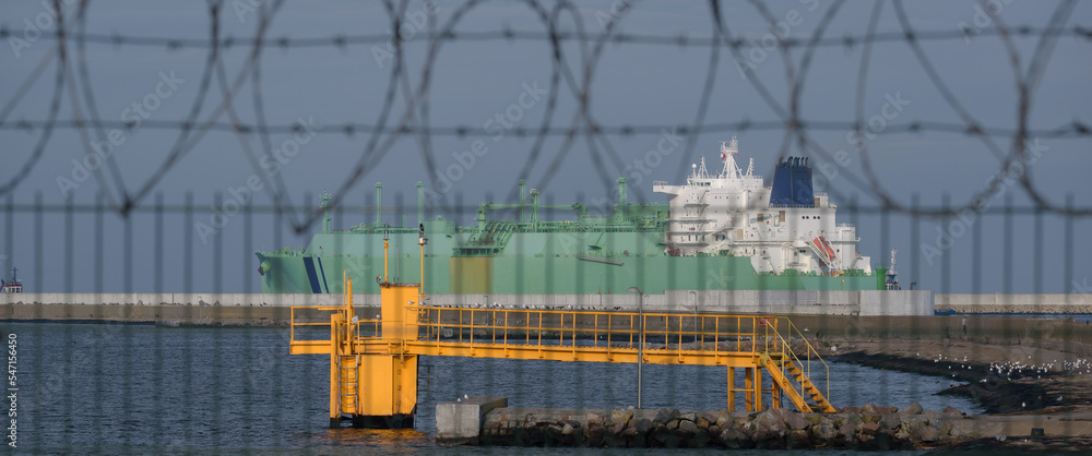 Canvas Prints LNG TANKER - The ship sails to sea from gas terminal