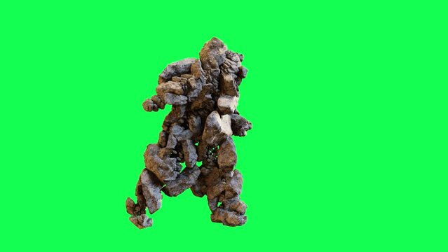 loop animation of Stone Monster Dancing, Hip Hop Dancing, green screen, 3d render