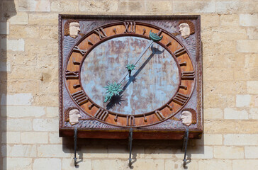 Fototapeta na wymiar Leon Cathedral West tower with clock, Leon, Spain