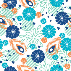 Abstract Summer Blue Floral Garden Vector Seamless Pattern