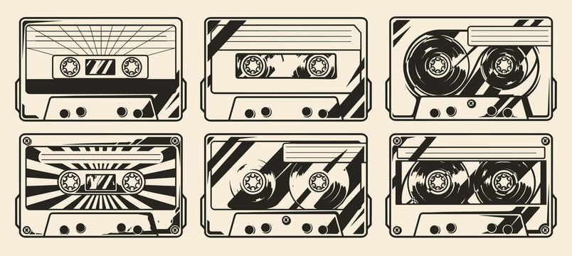 Audio cassette set monochrome vintage