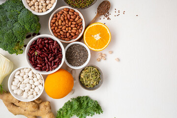 Obraz na płótnie Canvas Healthy food light background with beans