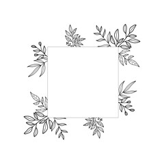 Line floral frame. Botanical wreath with space for text.