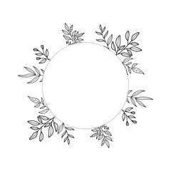 Line floral frame. Botanical wreath with space for text.