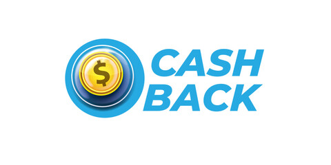 vector money cash back horizontal banner design template with cash back icon and coins isolated on modern white background. 3d cashback bonus or money refund label horizontal banner