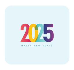 New year 2025 colorful announcement post template on cyan background. happy new year 2025. 2025 Happy New Year logo text design for social media post.  Minimalistic new year trendy background.