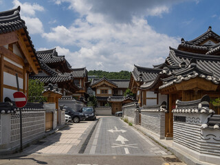 Fototapeta premium The street view of Eunpyeong Hanok Village in South Korea