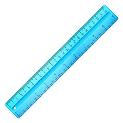 Blue ruler. Realistic plastic instrument. Measure tool