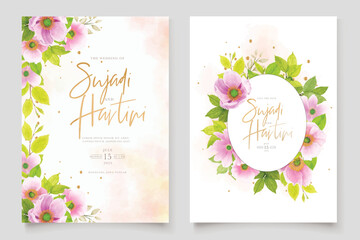 hand drawn watercolor floral and leaves background wedding card design