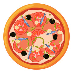 Italian pizza with tomato sauce. Cartoon marinara icon