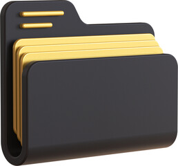 Black gold folder isolated on transparent background. 3D rendering